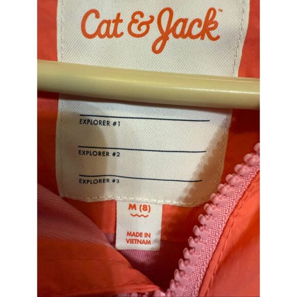 Cat & Jack Kids Colorblock Half Zip Hooded Windbreaker Jacket Pink Orange Medium - Picture 2 of 4